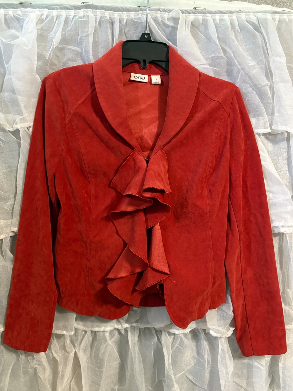 Cato Red Suede Ruffle Front Jacket